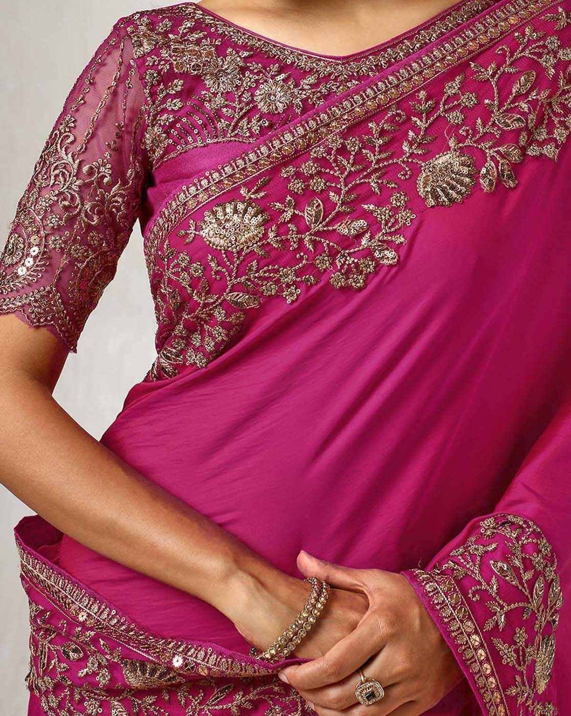-1117Wx1400H-700761345-fuchsia-MODEL7 Women Saree with Embellished Border - Image 3