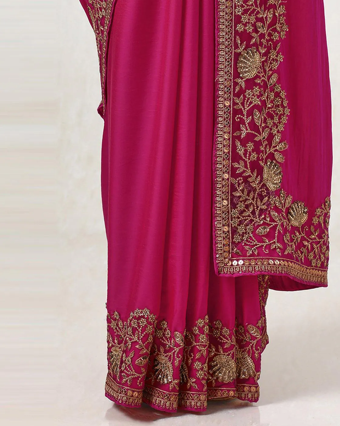 -1117Wx1400H-700761345-fuchsia-MODEL8 Women Saree with Embellished Border - Image 4