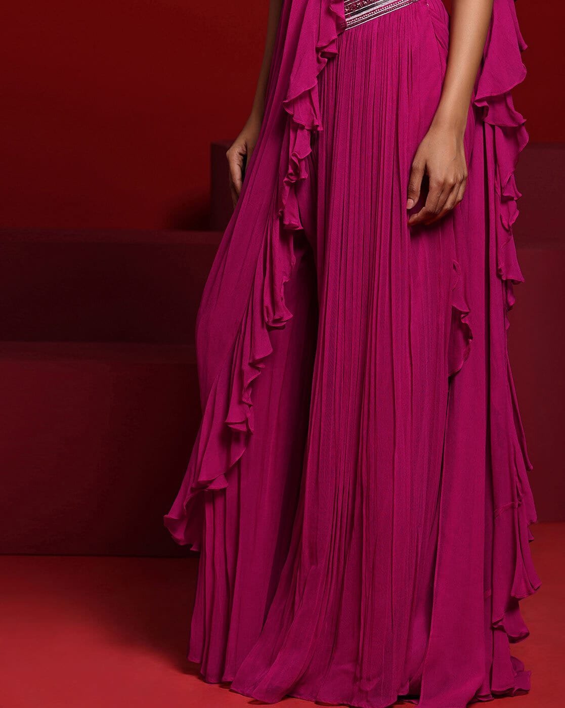 -1117Wx1400H-700885064-pink-MODEL8 Women Embellished Pre-stitched Saree - Image 5