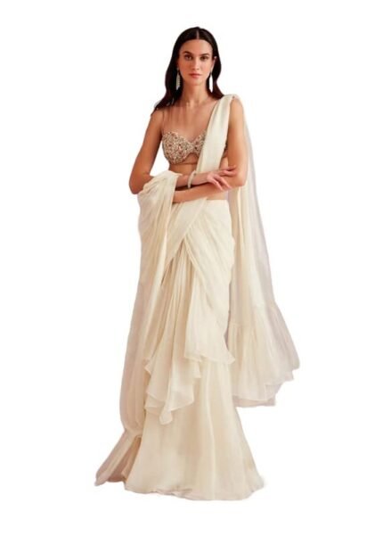 Women's frill ruffle ready to wear saree for wedding mehandi party diwali haldi reception navratra gift