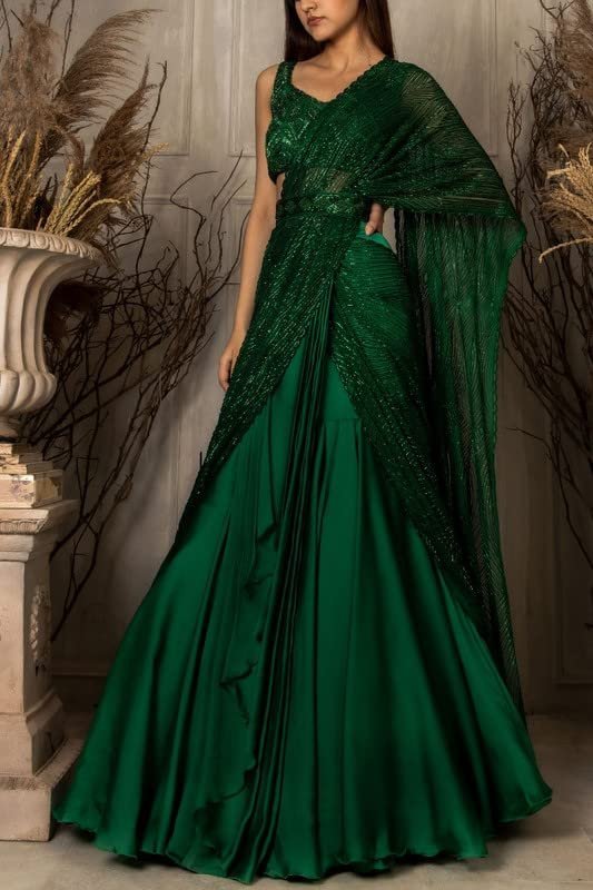 Version 1.0.0 Women's frill ruffle ready to wear saree for wedding mehandi party diwali haldi reception navratra gift. - Image 2