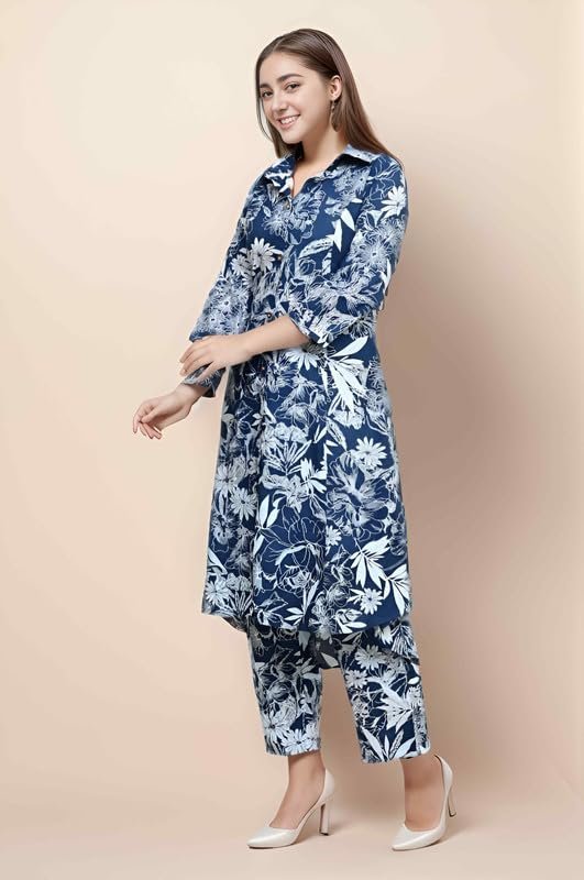 Version 1.0.0 Women's Co-ord Set Cotton Collared Kurta with Pant Cord Set Outdoor Wear - Image 3