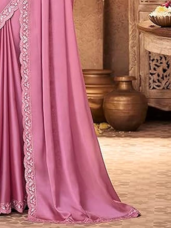 61J40XKL0iL._SY879_ Women's And Girls Embroidery Lace & Sequence Embroidery Chiffon Saree With Unstitched Blouse Piece - Image 2