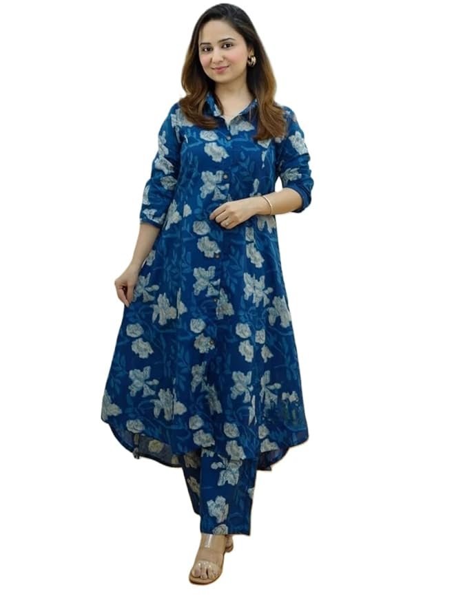 61giWDm5qmL._SY879_ Women's Cotton Blend Kurta Set | Kurta Set | Kurti Set For Women | Festive Kurta Set For Women | Regular Fit Kurta Set For Women - Image 1