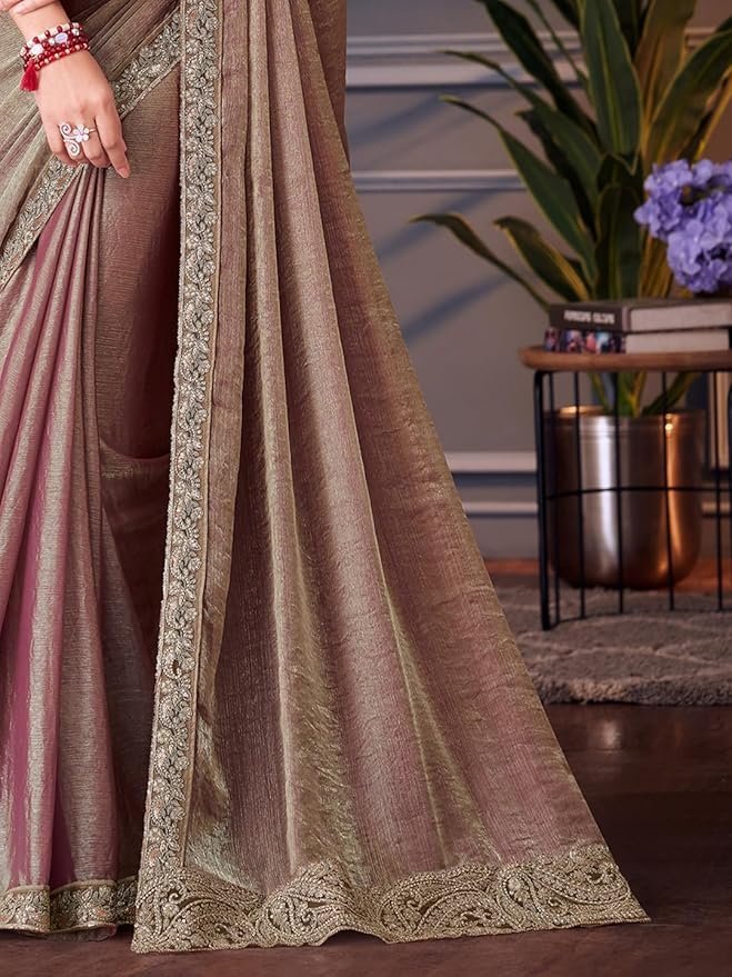 71-I8rB9m1L._SY879_ Women's Multicolor Satin Embroidered Saree With Unstitched Blouse - Image 4