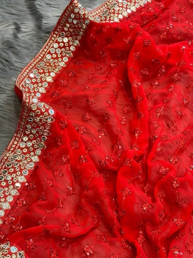 711xXmlltGL._SY879_ - Copy Saree For Women Faux Georgette Fabric Saree With multi color embroidery sequins border with sequencing lining work in body - Image 3