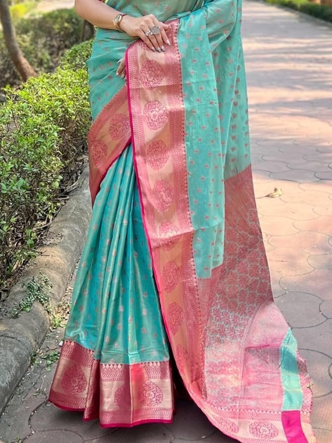 715yKs-GMLL._SY879_ Women's Kanjivaram Designer Soft Silk Sarees With Blouse Piece - Image 2