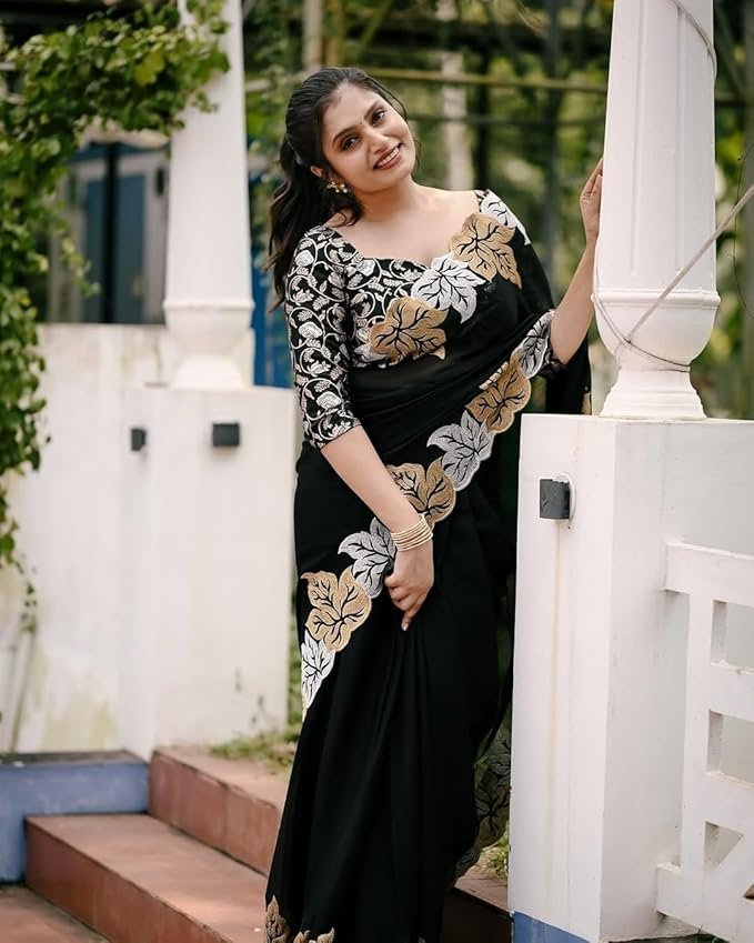 71hsytU4N8L._SX679_ Women's Chifon Floral Printed Saree With Unstiched Blouse Piece For Festival And Function. - Image 2