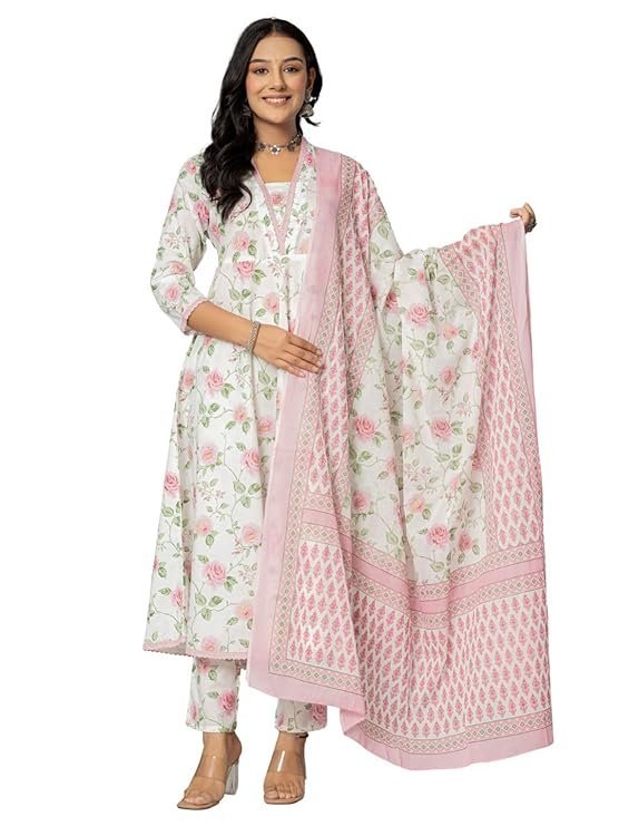 71zNWxcjZtL._SY741_ Women's Cotton Printed Anarkali Kurta with Palazzo Pants and Dupatta - Image 4
