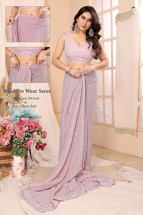 91Nm6hp+bbL._SY879_ Women Georgette With Sequence Ready to Wear Saree - Image 3