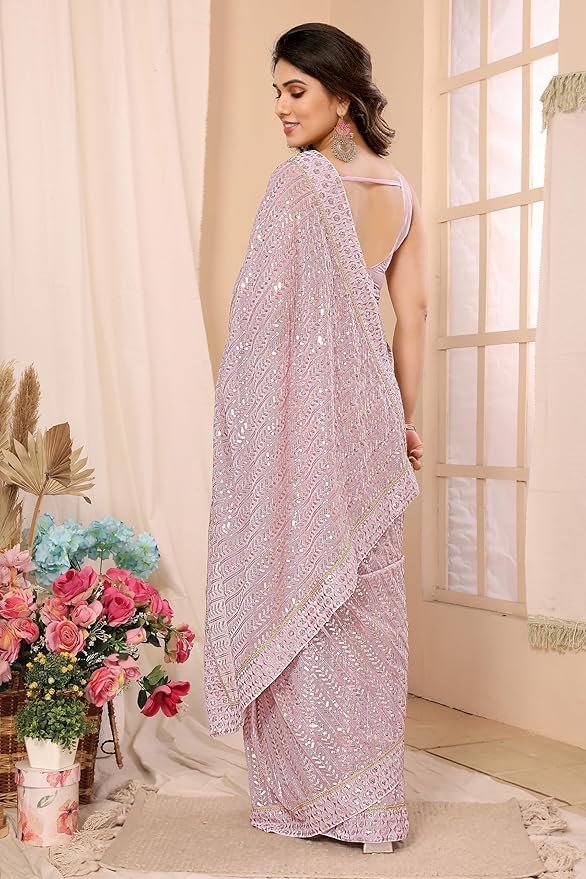 91gJxCihi1L._SY879_ Women Georgette With Sequence Ready to Wear Saree - Image 4