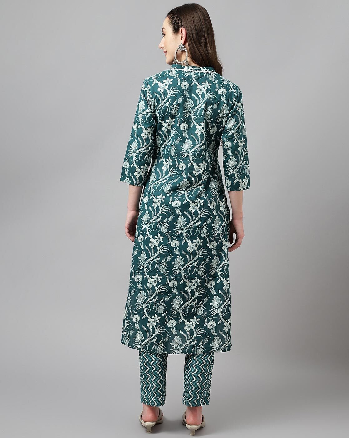 -1117Wx1400H-466835837-teal-MODEL3 Women Floral Print Straight Kurta Set - Image 4