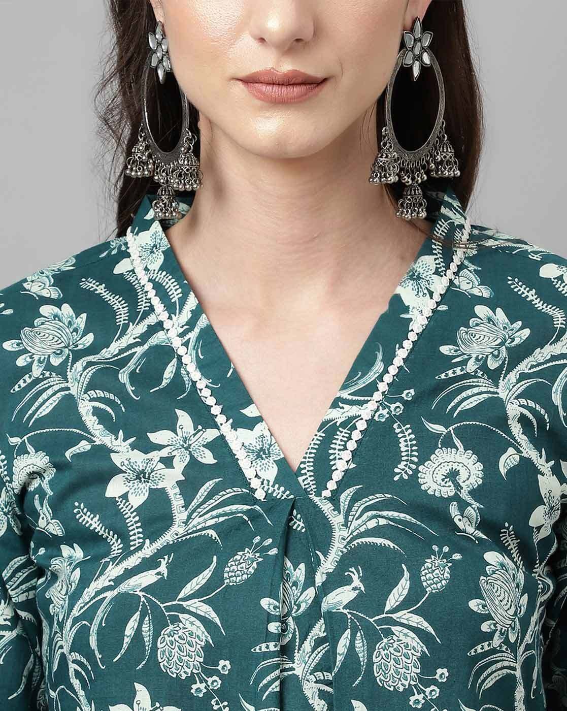 -1117Wx1400H-466835837-teal-MODEL4 Women Floral Print Straight Kurta Set - Image 3