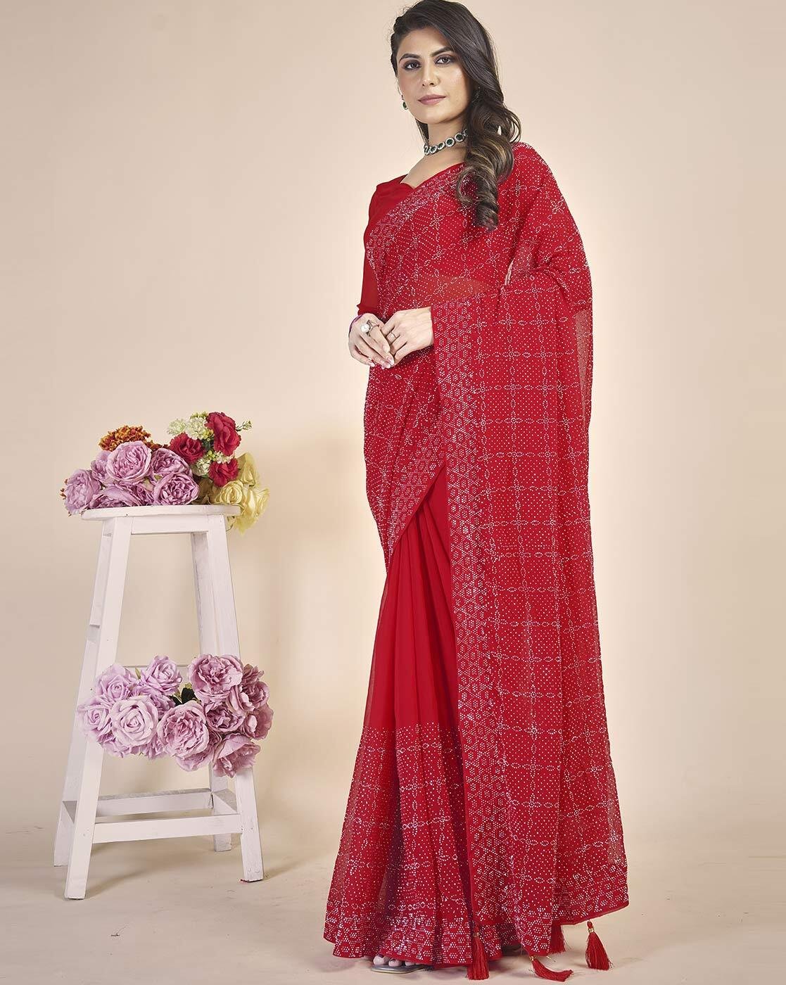 -1117Wx1400H-467251739-red-MODEL2 Women Embellished Saree with Tassels - Image 2
