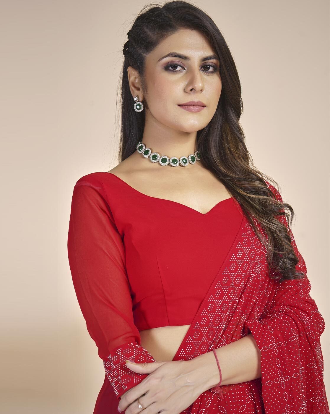 -1117Wx1400H-467251739-red-MODEL5 Women Embellished Saree with Tassels - Image 5