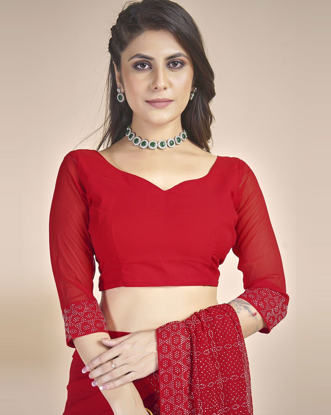 -1117Wx1400H-467251739-red-MODEL6 Women Embellished Saree with Tassels - Image 6