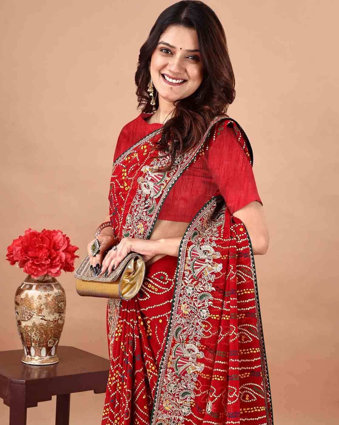 -1117Wx1400H-701093259-red-MODEL5 Women Georgette Bandhani Saree - Image 4