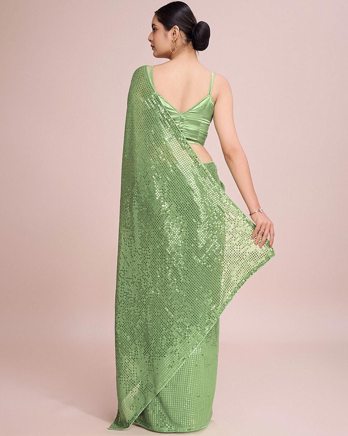 -1117Wx1400H-701149833-seagreen-MODEL3 Women Embellished Saree with Sequins Detail - Image 3