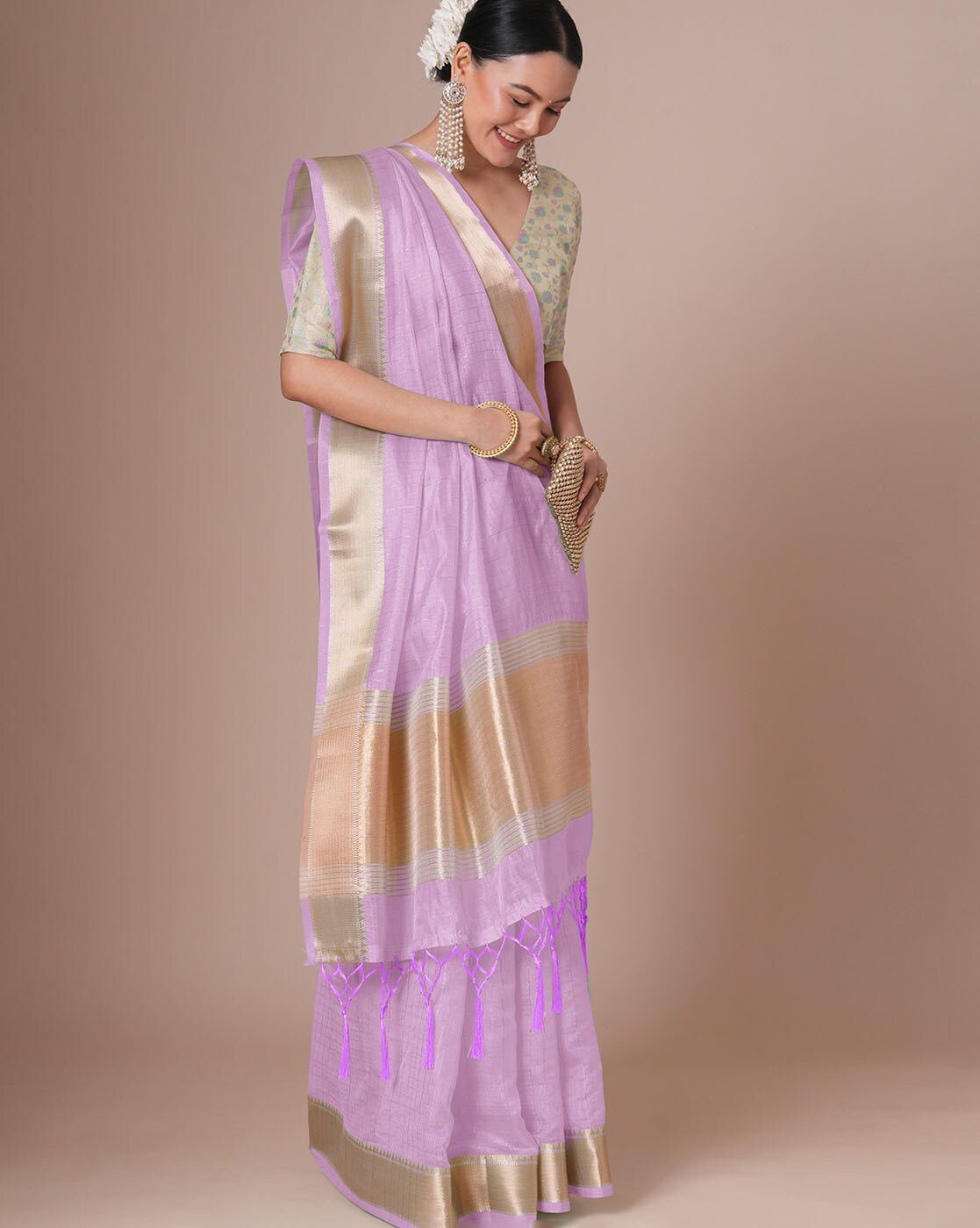 -1117Wx1400H-701198861-mauve-MODEL2 Striped Saree with Contrast Border - Image 5