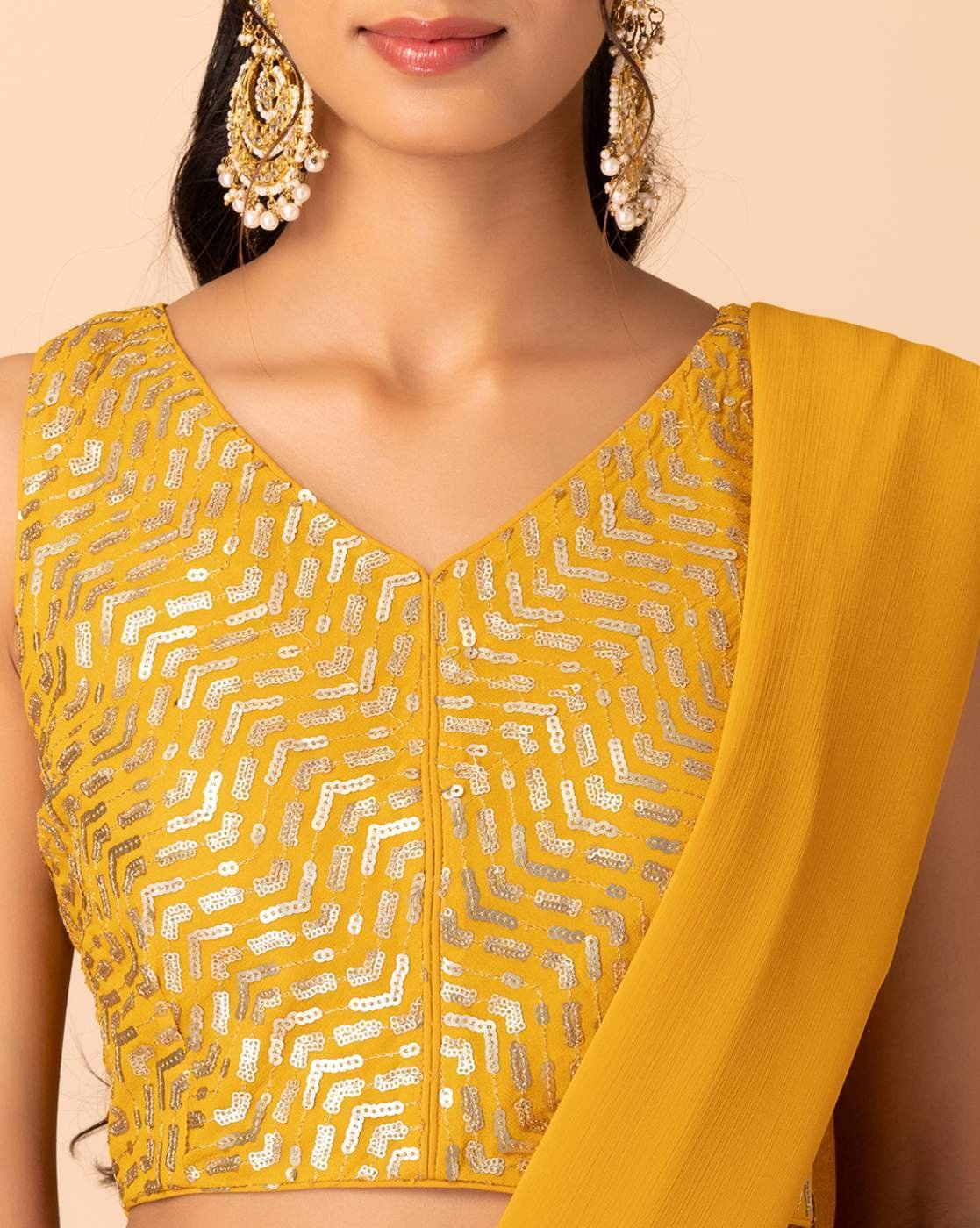 -1117Wx1400H-466883807-yellow-MODEL7 Set of 2 Women Ready to Wear Saree with Sequin Thread Embroidered Blouse - Image 2