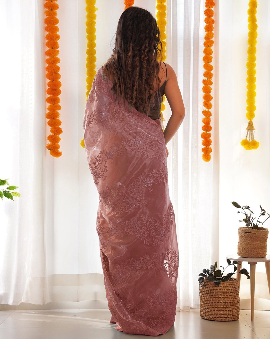 -1117Wx1400H-467089925-rust-MODEL3 Women Embroidered Saree with Contrast Border - Image 2