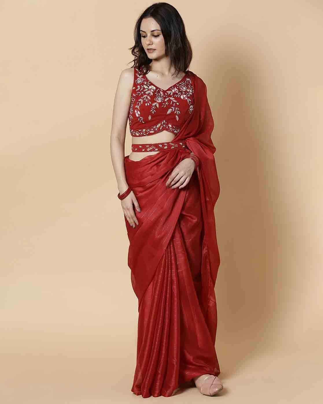-1117Wx1400H-467250944-red-MODEL2 Women Pre-Stitched Saree - Image 5