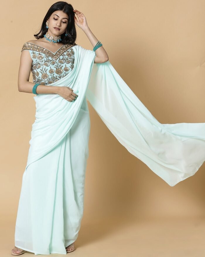 Georgette Saree with Embroidered Blouse - Image 3