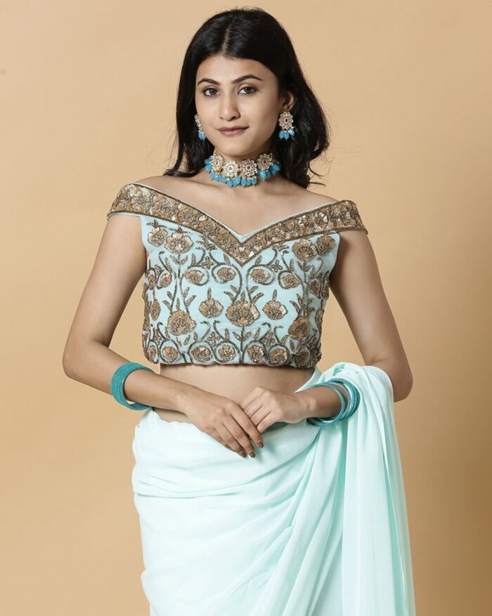 Georgette Saree with Embroidered Blouse - Image 2