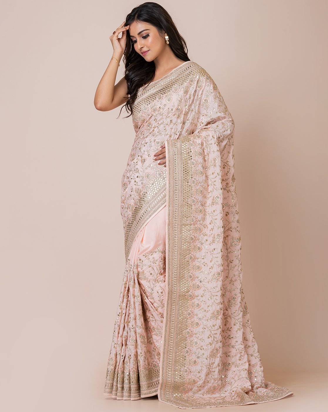 -1117Wx1400H-700063929-orange-MODEL2 Women Embroidered Saree with Blouse Piece - Image 4