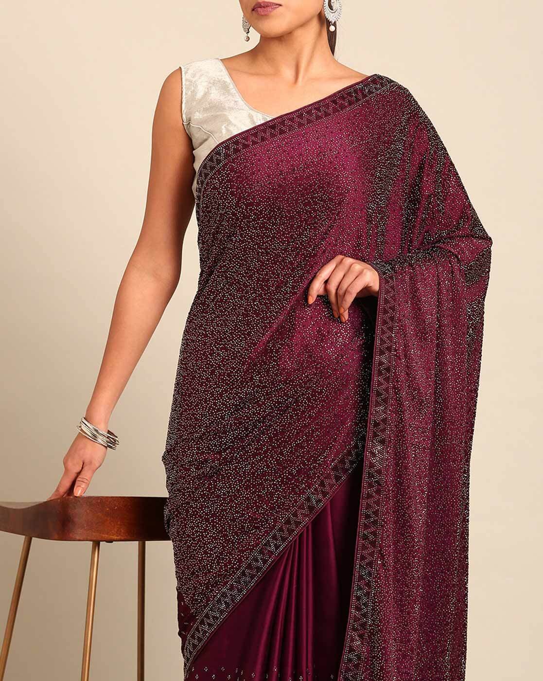 -1117Wx1400H-700069534-wine-MODEL4 Women Embroidery & Embellished Saree with Blouse Piece - Image 4