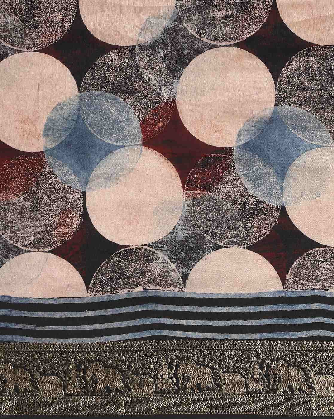 -1117Wx1400H-700539956-black-MODEL5 Handblock Bagru Print Handwoven Saree with Contrast Border - Image 4