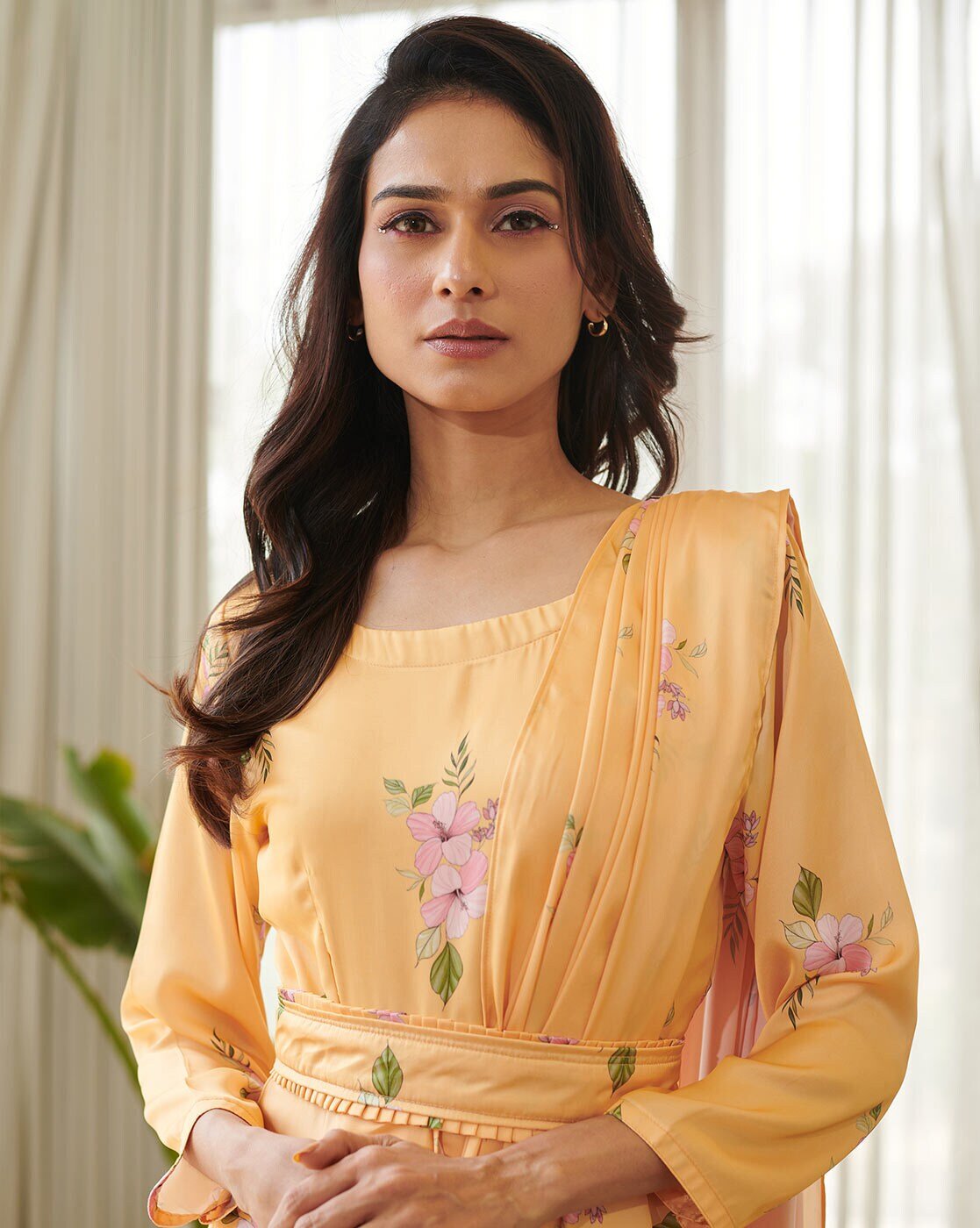 -1117Wx1400H-700744935-yellow-MODEL7 Women Saree Dress Pre-stitched Saree - Image 2