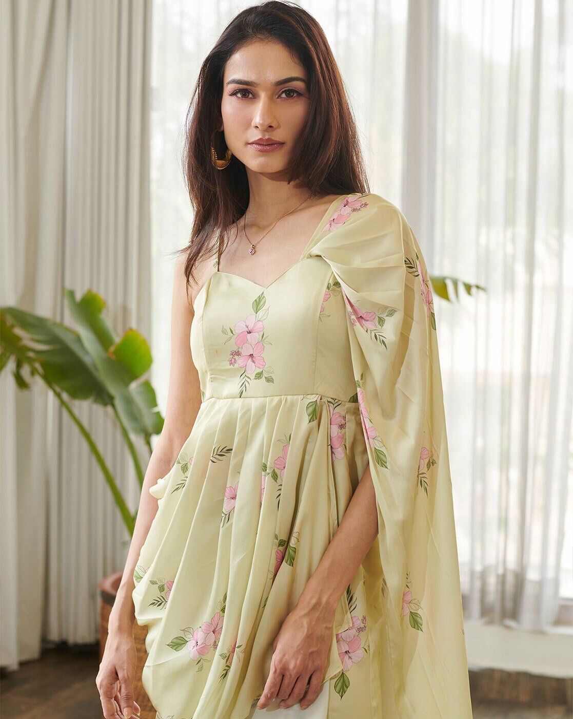 -1117Wx1400H-700744939-green-MODEL5 Women Ruffle Saree Dress Pre-stitched Saree - Image 2