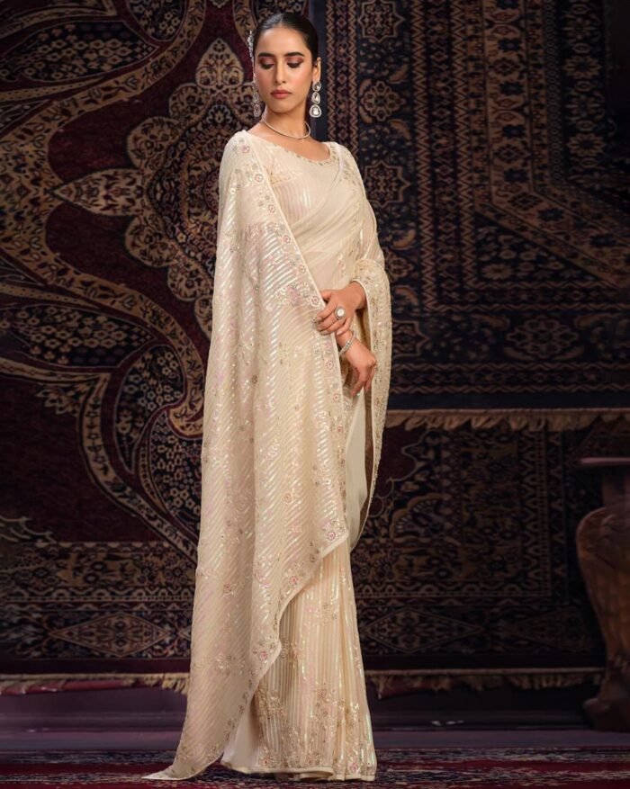Women Embroidered Saree with Contrast Border - Image 5