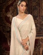 Women Embroidered Saree with Contrast Border - Image 4