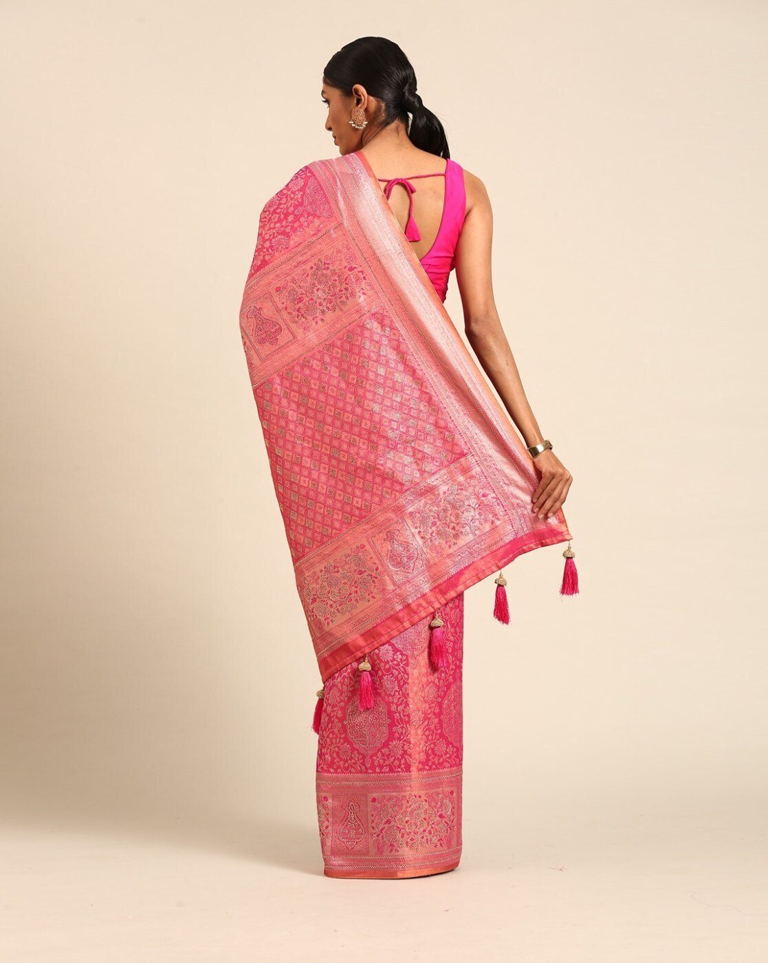 -1117Wx1400H-701183868-pink-MODEL3 Women Art Silk Saree with Contrast Border - Image 2