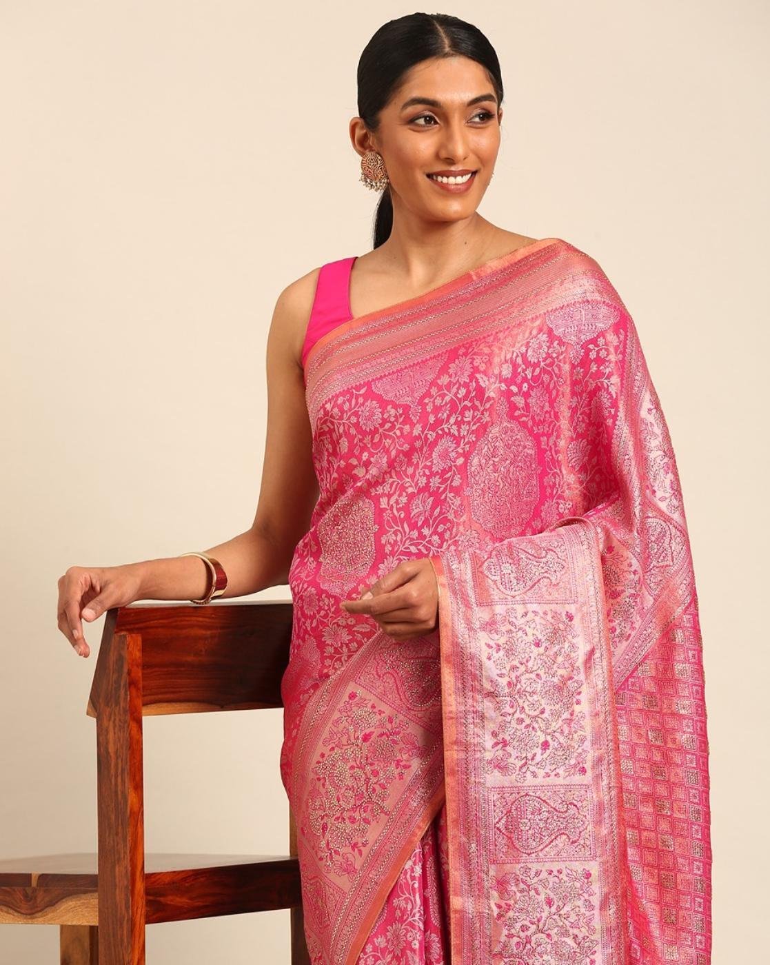 -1117Wx1400H-701183868-pink-MODEL4 Women Art Silk Saree with Contrast Border - Image 3