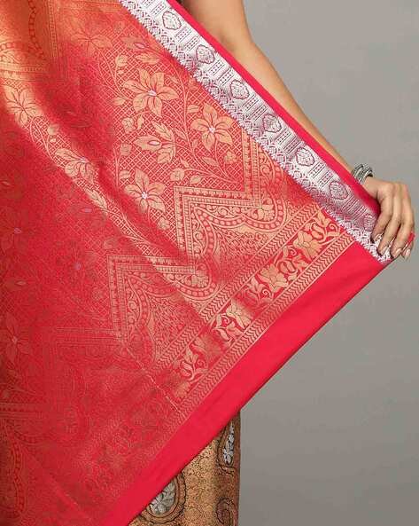 -473Wx593H-700093648-brown-MODEL4 Paisley Woven South Silk Cotton Kanjeevaram Saree - Image 2