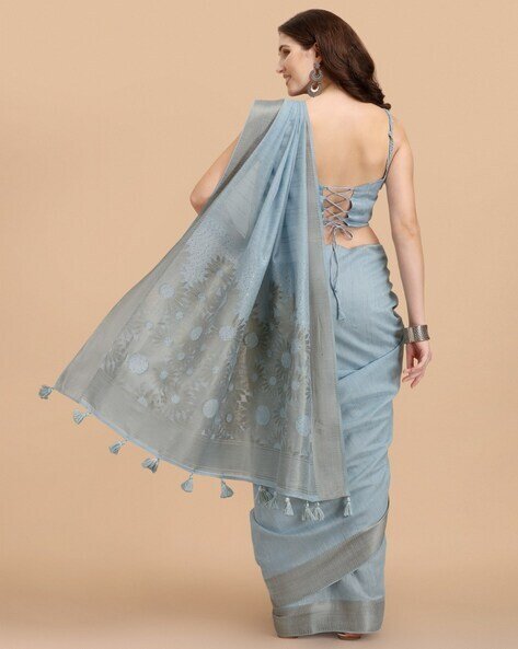 -473Wx593H-701476044-grey-MODEL3 Women Lace Ethntic Printed Saree - Image 2